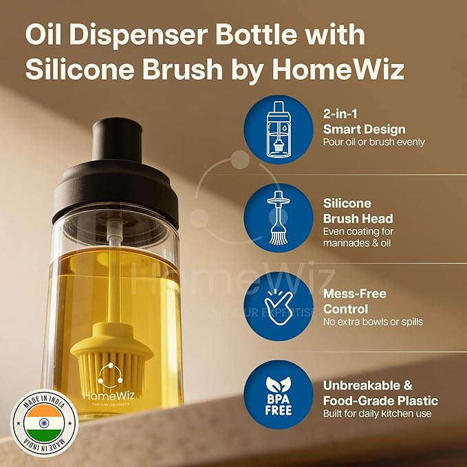 HomeWiz BPA-Free Plastic Oil Dispenser Bottle with Silicone Brush - Image 4