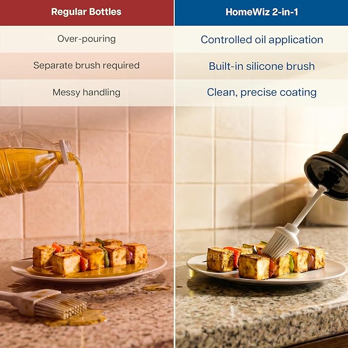 HomeWiz BPA-Free Plastic Oil Dispenser Bottle with Silicone Brush - Image 5