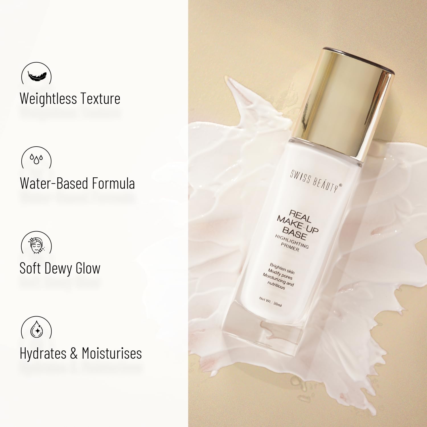 Swiss Beauty Real Makeup Base Highlighting Primer (Shade - 01 Natural Tint, 32 ml) - Image 4