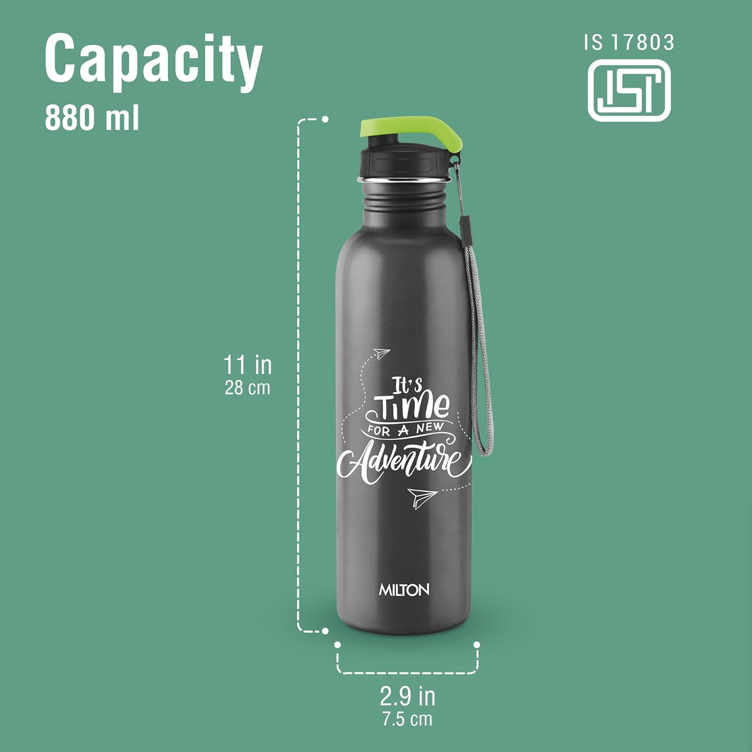 MILTON Marine 900 Stainless Steel Water Bottle  880 ml - Black - Image 4