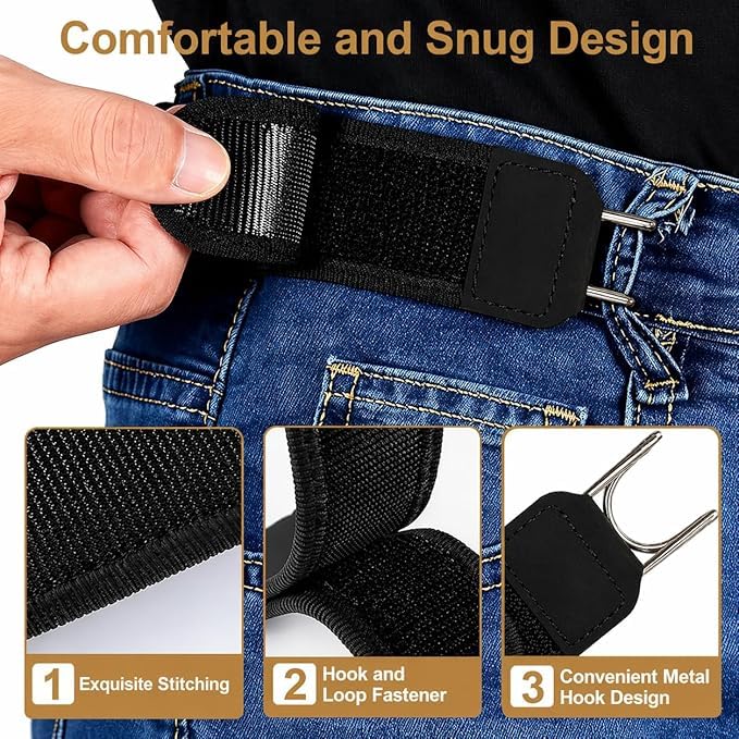 Premium Buckle Free Belt | Buckle Less Belt for Men & Women | Tactical Durable Metal Hook Elastic Belt | Invisible Buckleless Waist Belt | Black - Image 2