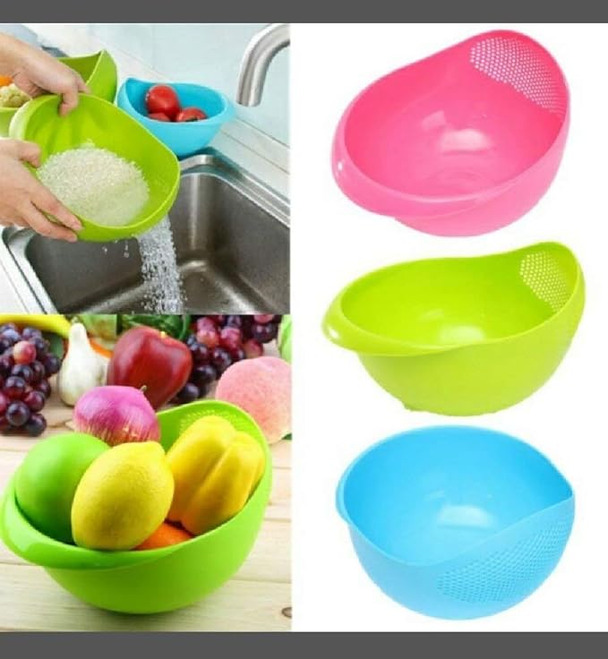 Clazkit Multi-Purpose Strainer or Washer Bowl for Rice Fruits & Vegetable Rice Bowl Color May Vary, Plastic - 10.2 x 17.5 x 24.3 Centimeters - Image 5