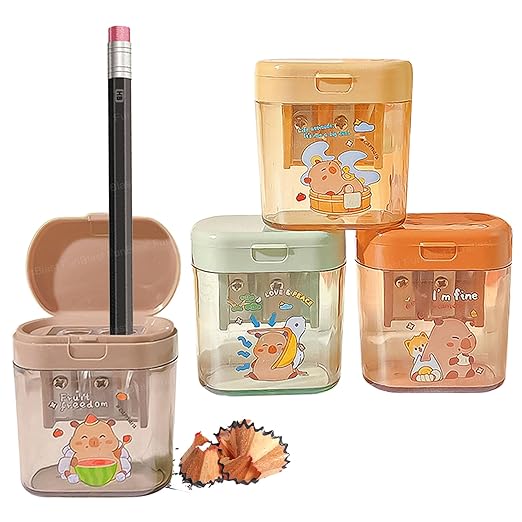 FunBlast Kawaii Capybara Pencil Sharpener – Set of 4 Pcs Sharpener for Kids with Two-Holes, Stationery Items Aesthetic, Stylish Sharpener for Kids, Birthday Return Gifts for Kids - Image 1
