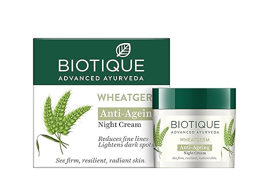 Biotique Wheat Germ Anti- Ageing Night Cream | Reduces Fine Lines | Lightens dark Spots | 100% Botanical Extracts | Suitable for All Skin Types | 50g - Image 1
