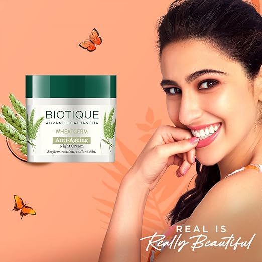 Biotique Wheat Germ Anti- Ageing Night Cream | Reduces Fine Lines | Lightens dark Spots | 100% Botanical Extracts | Suitable for All Skin Types | 50g - Image 2
