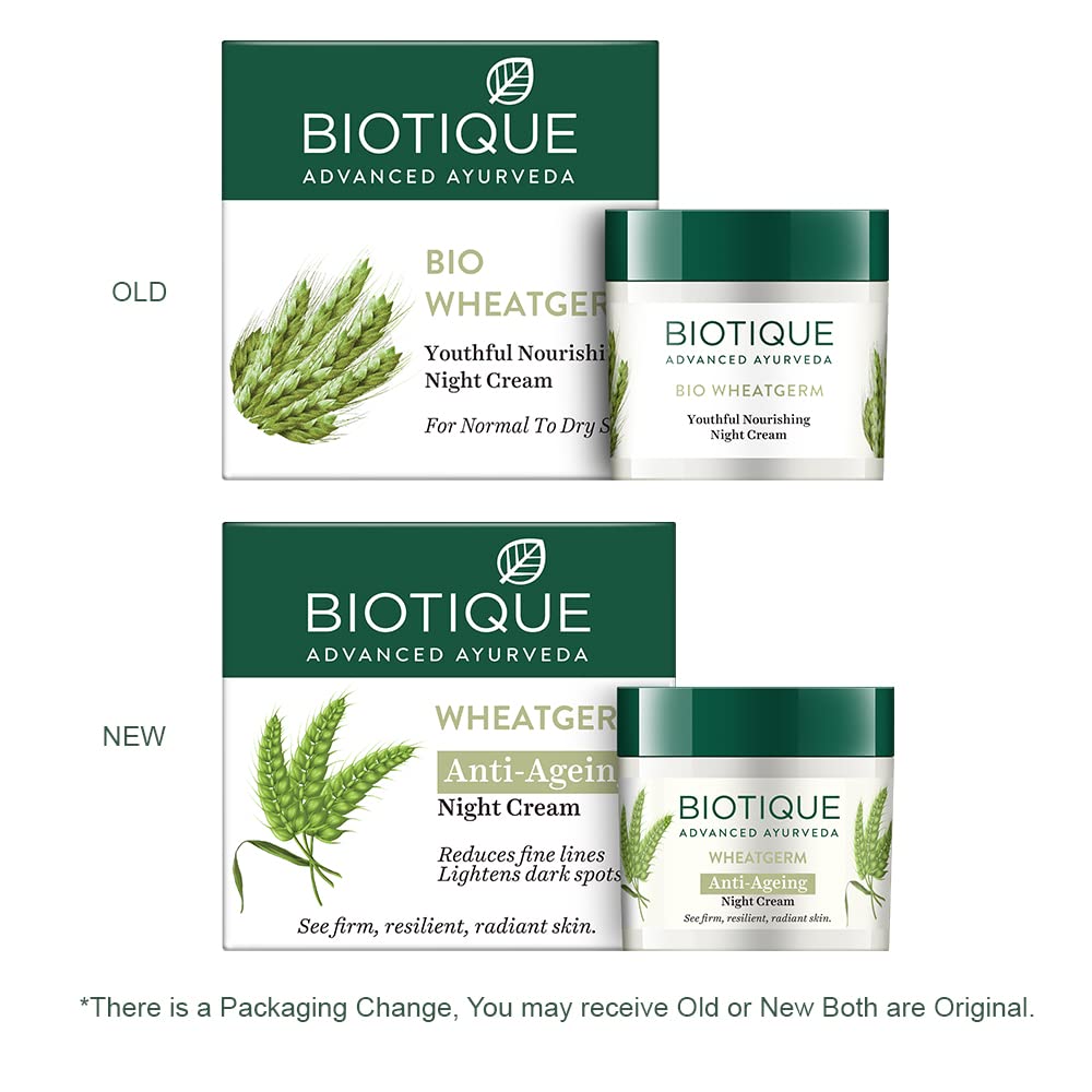 Biotique Wheat Germ Anti- Ageing Night Cream | Reduces Fine Lines | Lightens dark Spots | 100% Botanical Extracts | Suitable for All Skin Types | 50g - Image 3