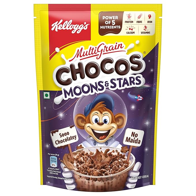 Kellogg's Multigrain Chocos Moons & Stars 375g /360g/ 414g | High in Calcium & Protein, 10 Essential Vitamins & Minerals, Source of Fibre | Breakfast Cereal for Kids - Image 1