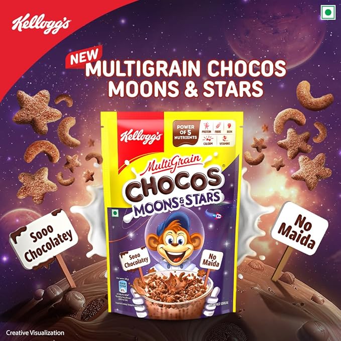 Kellogg's Multigrain Chocos Moons & Stars 375g /360g/ 414g | High in Calcium & Protein, 10 Essential Vitamins & Minerals, Source of Fibre | Breakfast Cereal for Kids - Image 3