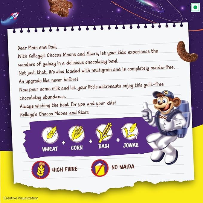 Kellogg's Multigrain Chocos Moons & Stars 375g /360g/ 414g | High in Calcium & Protein, 10 Essential Vitamins & Minerals, Source of Fibre | Breakfast Cereal for Kids - Image 4