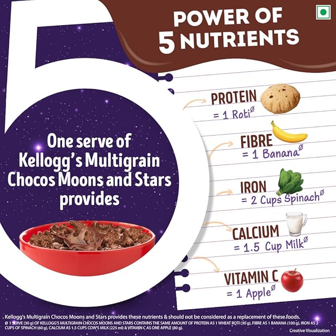 Kellogg's Multigrain Chocos Moons & Stars 375g /360g/ 414g | High in Calcium & Protein, 10 Essential Vitamins & Minerals, Source of Fibre | Breakfast Cereal for Kids - Image 5