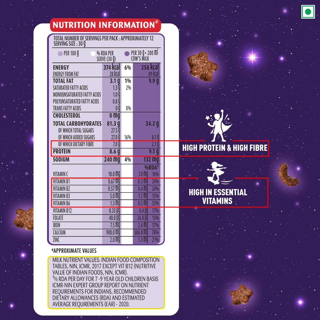 Kellogg's Multigrain Chocos Moons & Stars 375g /360g/ 414g | High in Calcium & Protein, 10 Essential Vitamins & Minerals, Source of Fibre | Breakfast Cereal for Kids - Image 6