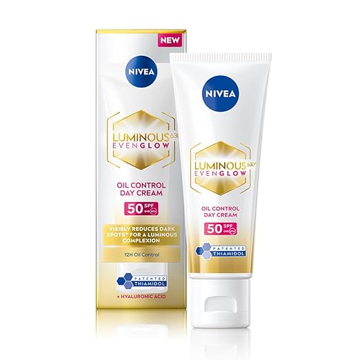 NIVEA Luminous Even Glow Oil Control Day Cream for face |SPF 50 with UV protection & UVA UVB filters | Thiamidol, Hyaluronic Acid, Vitamin E for Dark Spots Reduction & Deep Moisturization| 40ml - Image 1