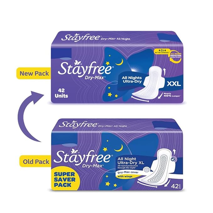 Stayfree Dry Max XXL | 42 Pads | All Night XXL Dry Cover Sanitary Pads for Women | Convert Heavy flow into Gel | Odour Control | Absorbs 2x more with wider back | Superior Dry feel | Ultra Thin Pads | - Image 3