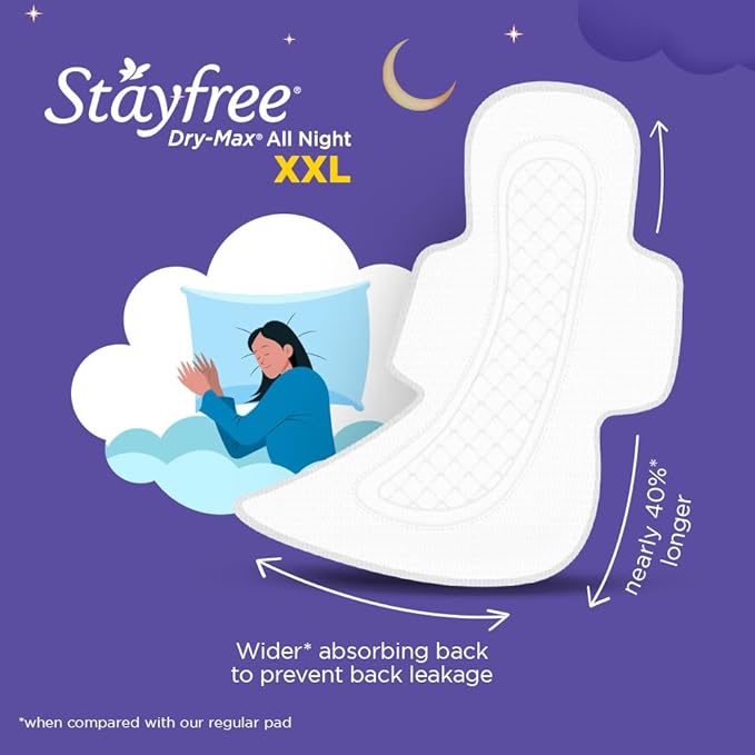 Stayfree Dry Max XXL | 42 Pads | All Night XXL Dry Cover Sanitary Pads for Women | Convert Heavy flow into Gel | Odour Control | Absorbs 2x more with wider back | Superior Dry feel | Ultra Thin Pads | - Image 4