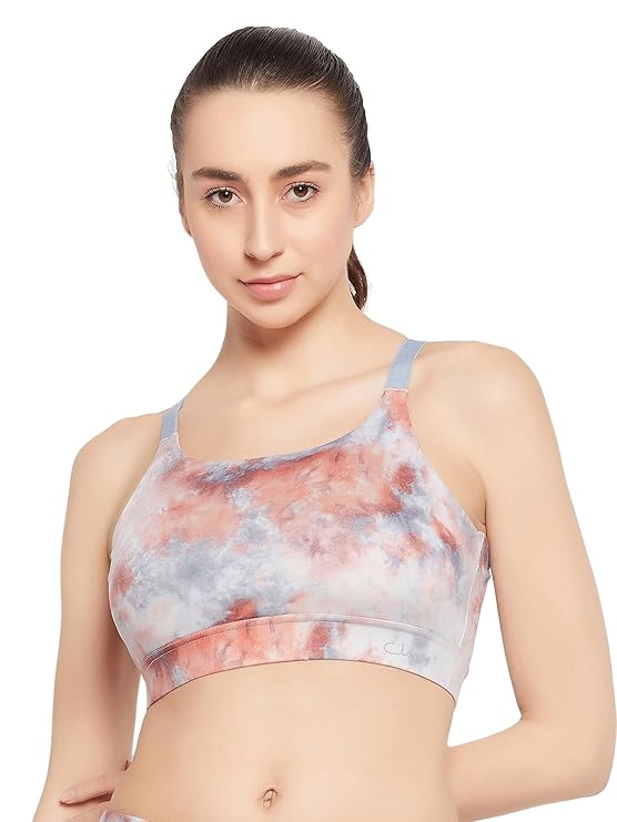 Women's Medium Impact Padded Printed Sports Bra with Removable Cups, size 32B, color - Grey - Image 1