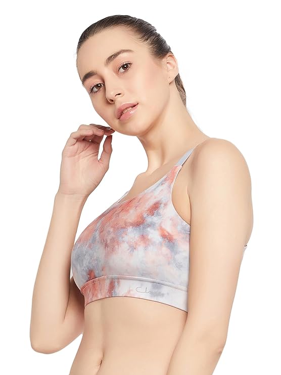 Women's Medium Impact Padded Printed Sports Bra with Removable Cups, size 32B, color - Grey - Image 2
