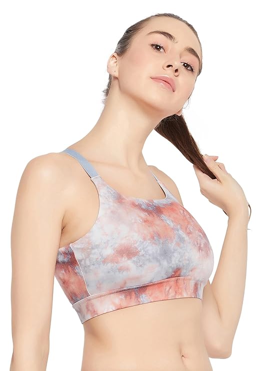 Women's Medium Impact Padded Printed Sports Bra with Removable Cups, size 32B, color - Grey - Image 4