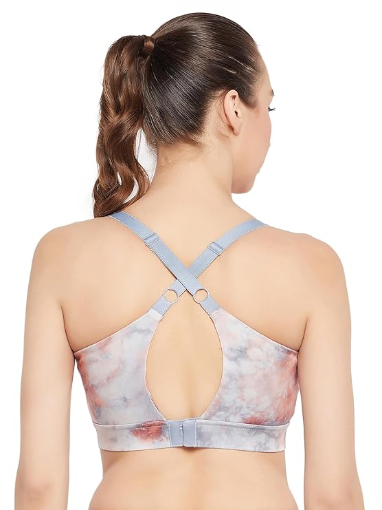 Women's Medium Impact Padded Printed Sports Bra with Removable Cups, size 32B, color - Grey - Image 5
