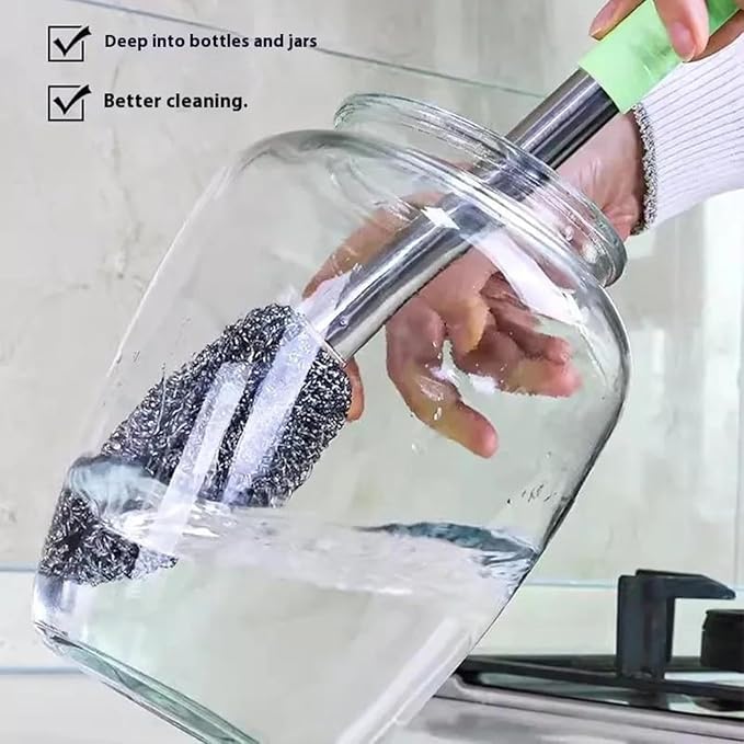 Virangna Long Handle Bottle Cleaning Brush – Stainless Steel Scrubber for Water Bottles, Containers, Vases, and Glasses – Multipurpose Kitchen and Bathroom Cleaner with Gap Cleaning Wire (Pack of 1) - Image 4