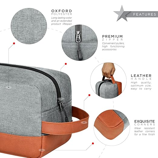 FATMUG Travel Bag -Toiletry Organizer Shaving Kit for Men - Cosmetics Pouch for Women - Light Grey - Image 2