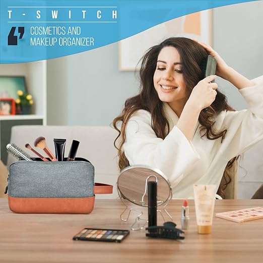 FATMUG Travel Bag -Toiletry Organizer Shaving Kit for Men - Cosmetics Pouch for Women - Light Grey - Image 4