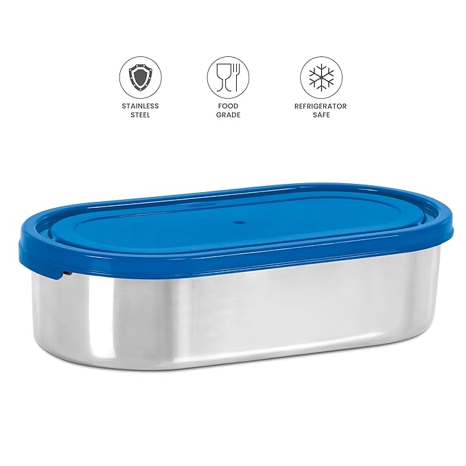MILTON Steel Slider Stainless Steel Container, 675 ml, Blue | Tiffin | Refrigerator Free| Food Grade - Image 2