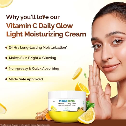 Mamaearth Vitamin C Daily Glow Light Moisturizing Cream with Vitamin C & Turmeric 200g | For Face, Hand & Body | 24H Moisturization | Quick Absorbing, Non-Greasy | Soft Moisturizer - Image 3