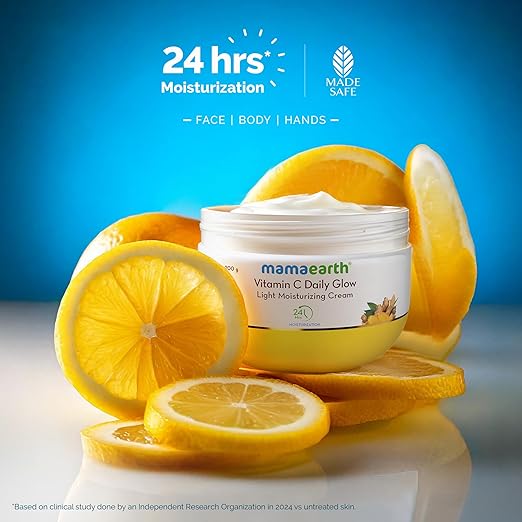 Mamaearth Vitamin C Daily Glow Light Moisturizing Cream with Vitamin C & Turmeric 200g | For Face, Hand & Body | 24H Moisturization | Quick Absorbing, Non-Greasy | Soft Moisturizer - Image 4