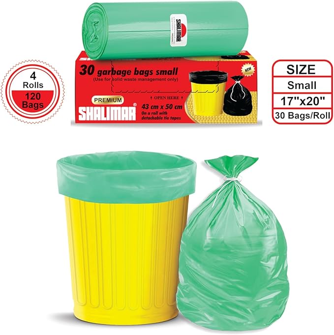 Shalimar Premium (Lavender Fragrance) Scented Garbage Bags Small Size 17x19 Inches|120 Bags (Pack of 4 Rolls with 30 Bags Each) for Dustbin Bag/Trash Bag (Green) - Perforated Box for Easy Dispensing - Image 4