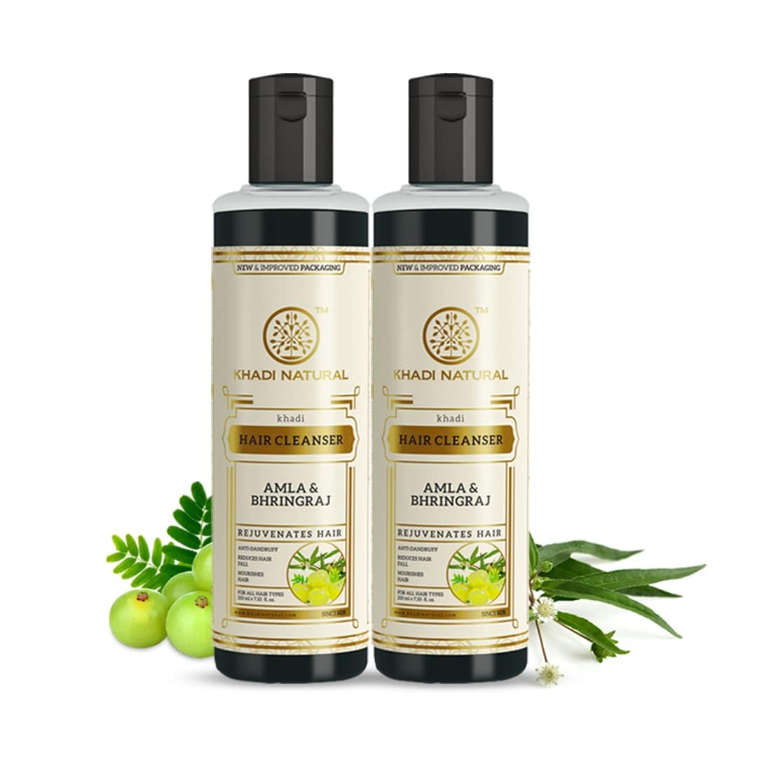 Khadi Natural Amla & Bhringraj Hair Shampoo | Hair Cleanser with Natural Ingredients | Anti-Dandruff Shampoo | Anti-Hair Fall Shampoo | Shampoo for Nourishing Hair| Suitable for All Hair Types, 210 ml (Pack of 2) - Image 1