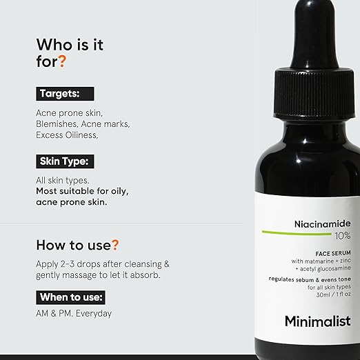 Minimalist Oil Control & Anti-Acne 10% Niacinamide Face Serum with Zinc | Skin Clarifying,Blemishes & Pore Care for All Skin Types | 30ml (Pack of 1) - Image 2