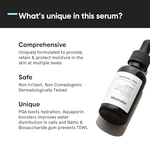 Minimalist 2% Hyaluronic Acid + PGA Serum for Intense Hydration, Glowing Skin & Fine Lines | Daily Hydrating Face Serum For Women & Men with Dry, Normal & Oily Skin | 30 ml - Image 3