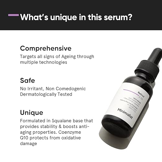 Minimalist Anti-Aging Night Serum with 0.3% Retinol & Q10|Fine Lines & Wrinkles Reduction Serum for Beginners|Water-Free Formula for Stability & Nourishment|Suitable for All Skin Types|For Unisex|30ml - Image 3