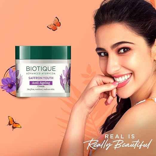 Biotique Saffron Dew 50g -- Ageless face & body cream - Image 3