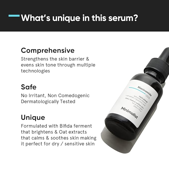 Minimalist 5% Niacinamide Serum for Clear Glowing Skin | With 1% Hyaluronic Acid for Hydration | Pore Minimizer for Face | Clears Acne Marks & Blemishes | For Women & Men | 1 Fl Oz / 30 ml - Image 3