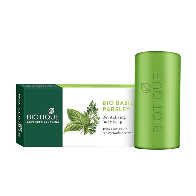Biotique Bio Basil and Parsley Body Revitalizing Body Soap, Pack of 3, 225 g (3 x 75 g) - Image 1