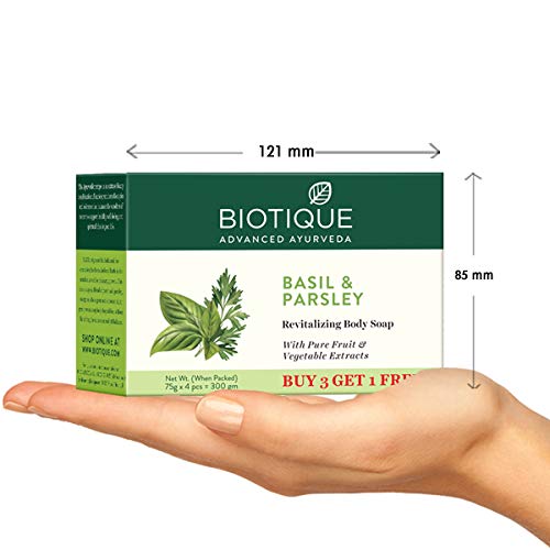 Biotique Bio Basil and Parsley Body Revitalizing Body Soap, Pack of 3, 225 g (3 x 75 g) - Image 3