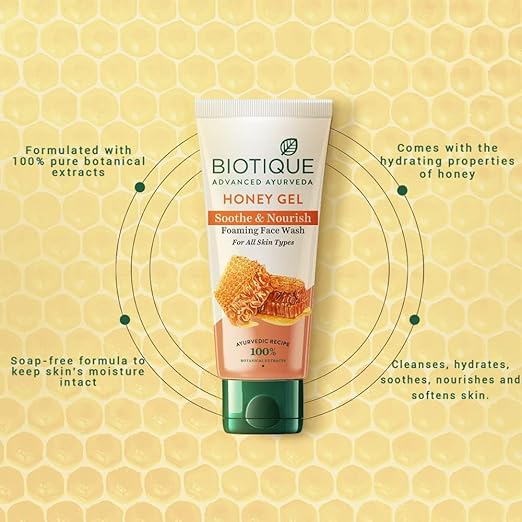 Biotique Honey Gel Soothe & Nourish Foaming Face wash | Soap Free Formula | Reduce Dryness | 100% Botanical Extracts | Suitable for All Skin Types | 150ml - Image 3