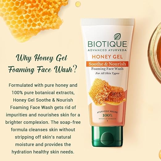 Biotique Honey Gel Soothe & Nourish Foaming Face wash | Soap Free Formula | Reduce Dryness | 100% Botanical Extracts | Suitable for All Skin Types | 150ml - Image 5