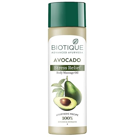 Biotique Cado Stress Relief Avocado Stress Relief Body Massage Oil | Heals and Hydrates dry skin | 100% Botanical Extracts | Suitable for All Skin Types | 200ml - Image 1
