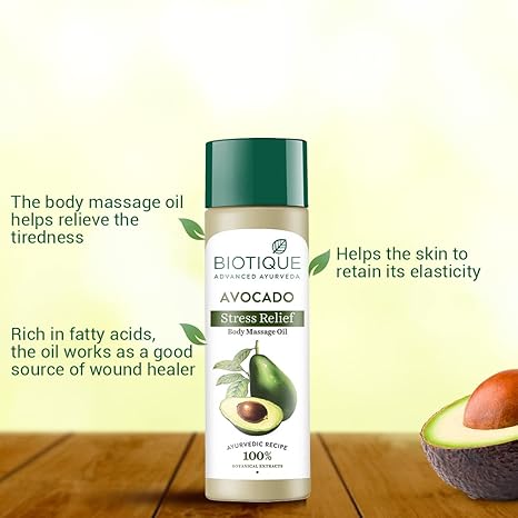Biotique Cado Stress Relief Avocado Stress Relief Body Massage Oil | Heals and Hydrates dry skin | 100% Botanical Extracts | Suitable for All Skin Types | 200ml - Image 2