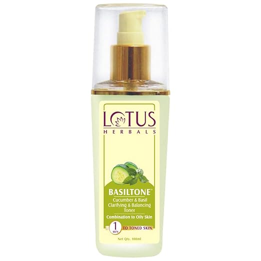 Lotus Herbals Basiltone Clarifying & Balancing Skin Toner Liquid| With Cucumber & Basil oil| For Combination & Oily Skin | 100ml - Image 1
