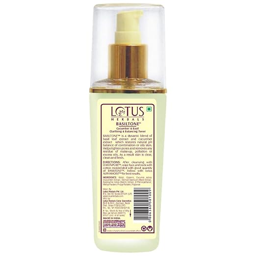 Lotus Herbals Basiltone Clarifying & Balancing Skin Toner Liquid| With Cucumber & Basil oil| For Combination & Oily Skin | 100ml - Image 2
