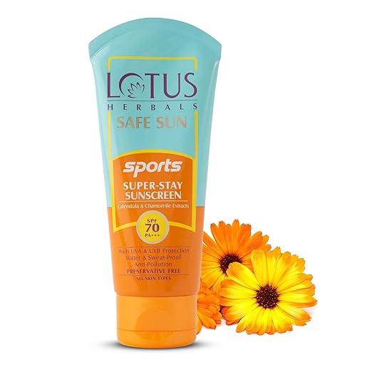 Lotus Herbals Safe Sun Sports Super Stay Sunscreen Cream For Dry Skin Spf 70 Pa+++, Sweat & Waterproof , Preservatives Free, 80G - Image 1