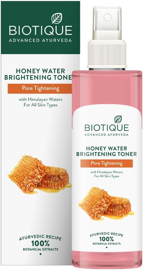 Biotique Honey Water Pore Tightening Brightening Toner with Himalayan Waters |Maintains pH Balance| Moisturized and Hydrated Skin | |100% Botanical Extracts| Suitable for All Skin Types | 200ml - Image 1