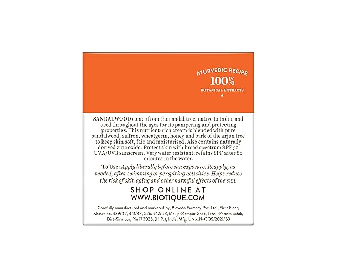 Biotique Bio Sandalwood Sunscreen Ultra Soothing Face Lotion, SPF 50+ |Ultra Protective Lotion| Keeps Skin Soft, Fair and Moisturized| Water Resistant| For All Skin Types| 50ml - Image 2