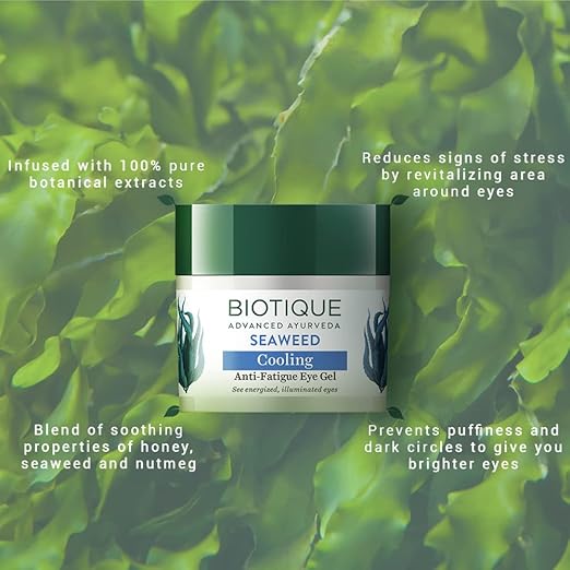 Biotique Bio Seaweed Revitalizing Anti Fatigue Eye Gel | Contains Wild Seaweed, Nutmeg, & Honey | Reduces Dark Circle and Puffiness | Suitable for All Skin Types | 15g - Image 5