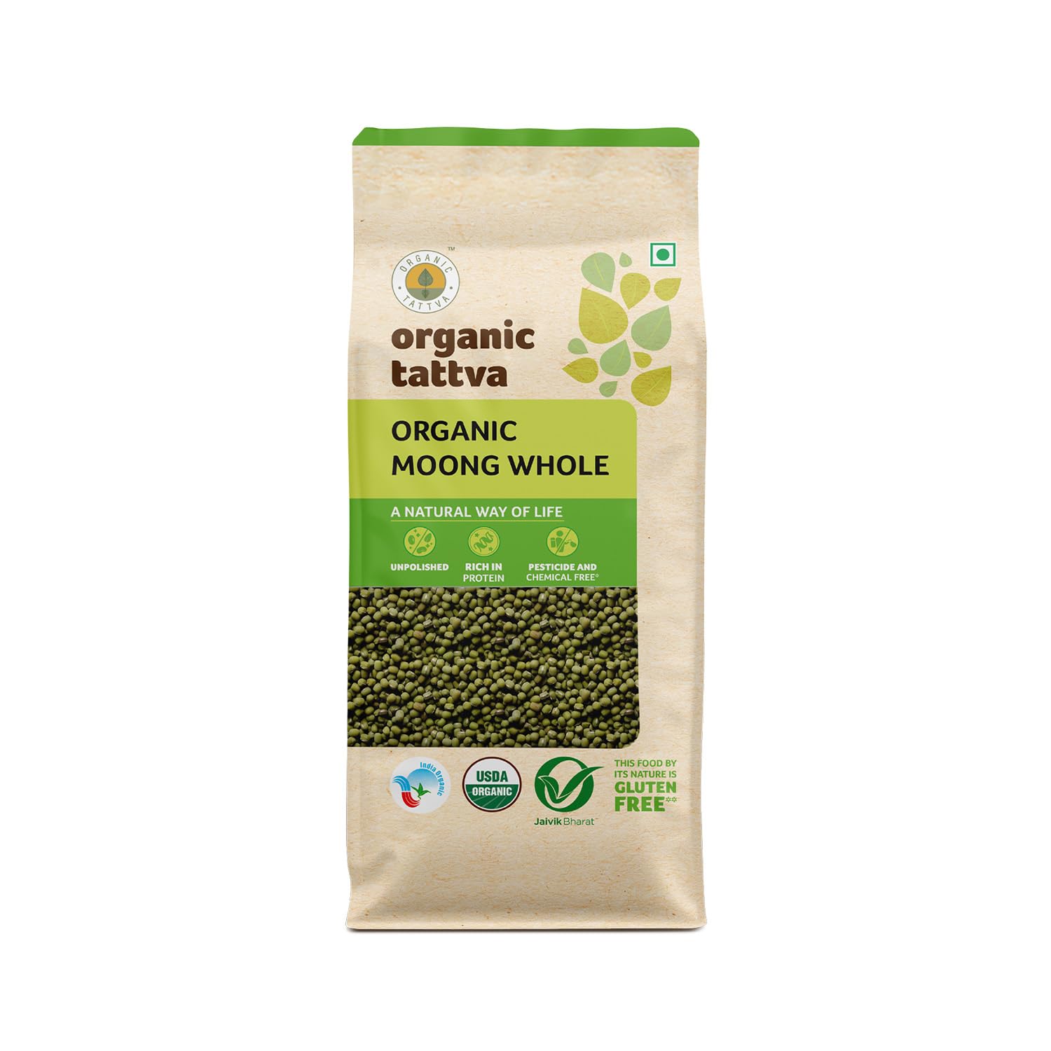 Organic Tattva Mung Beans, Green Gram Whole, 500g USDA Organic Certified