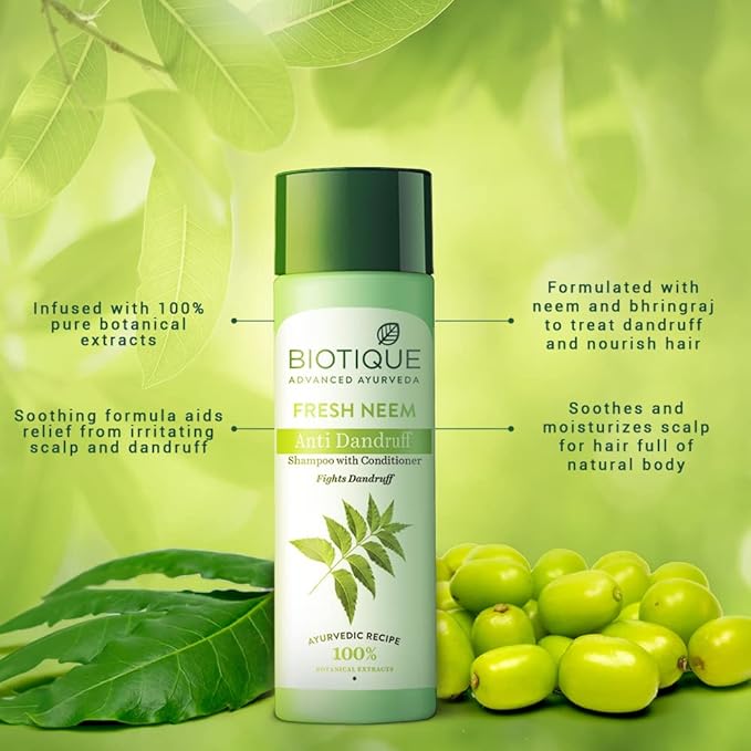 Biotique Fresh Neem Anti Dandruff Shampoo and Conditioner | Controls Dandruff | Eliminates Dryness, Flaking, and Itching | Hair Looks Fresh and Lustrous |Suitable for All Skin Types | 190ml - Image 4