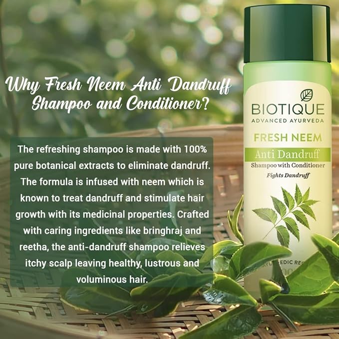 Biotique Fresh Neem Anti Dandruff Shampoo and Conditioner | Controls Dandruff | Eliminates Dryness, Flaking, and Itching | Hair Looks Fresh and Lustrous |Suitable for All Skin Types | 190ml - Image 5